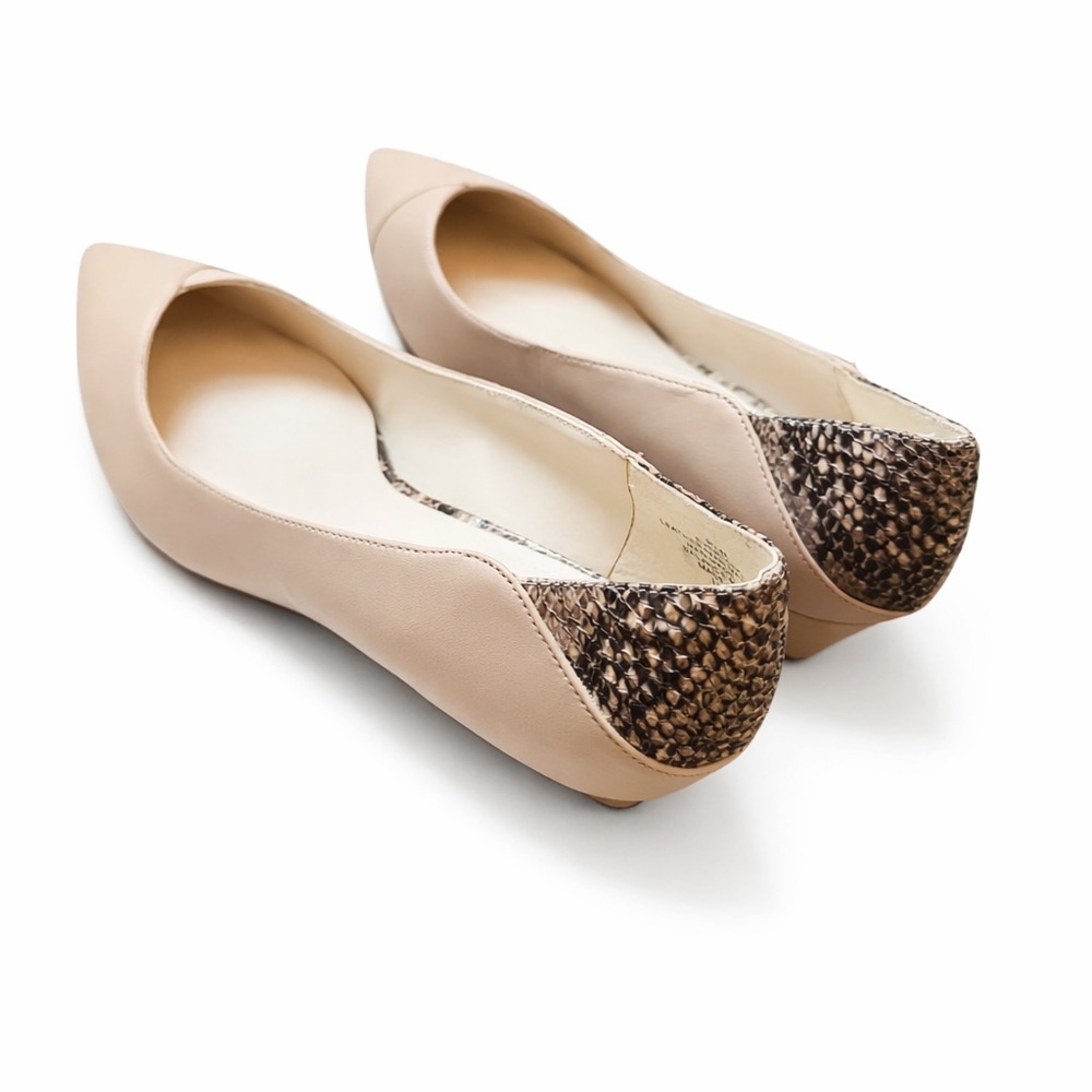 NWOT Nine West Tan Wedge Shoes with Snakeskin Accent at the Heal Cup. Size 9.5.